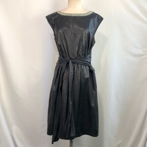 ISARO Blue Lamb Leather with Beaded Neck Dress